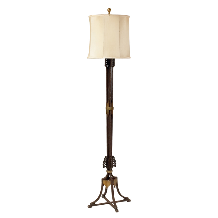 Appraisal: Art Deco floor lamp in wrought iron with geometric brass