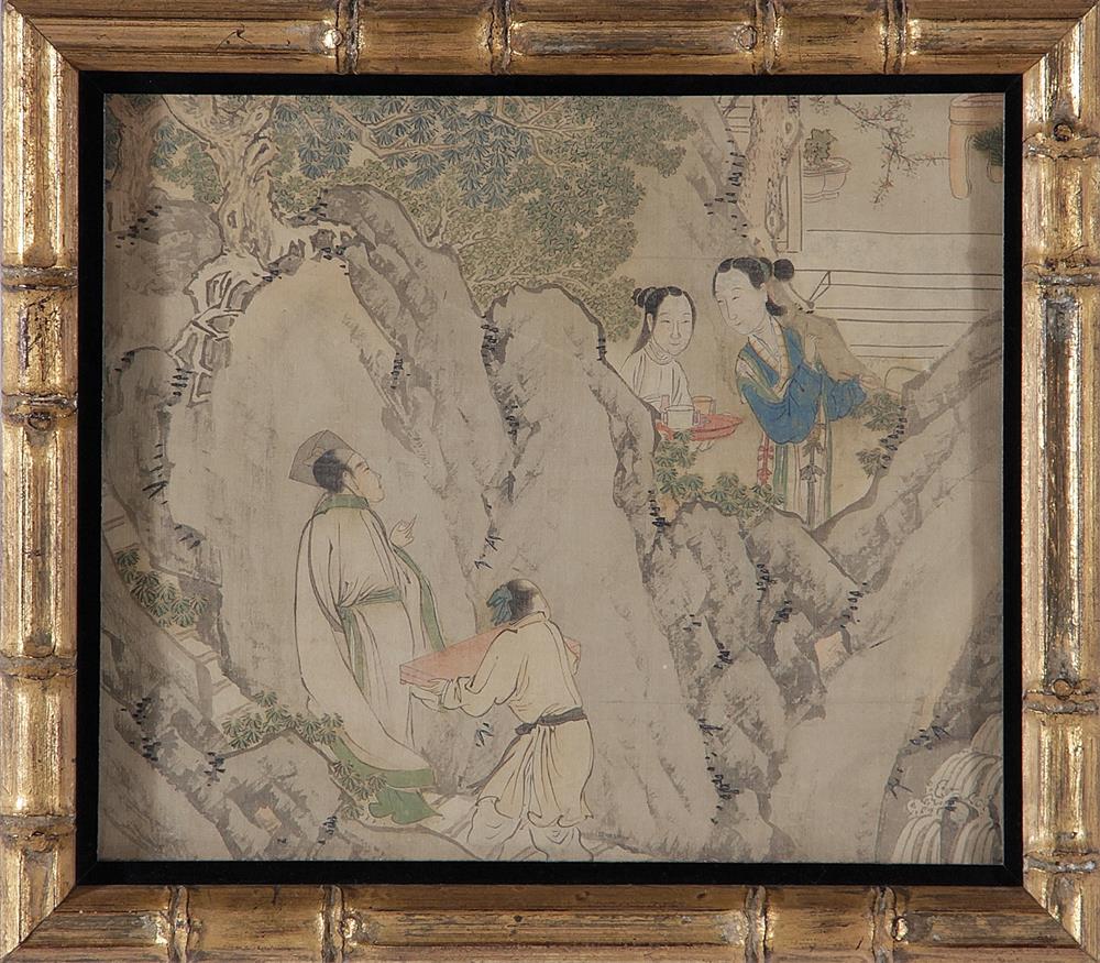 Appraisal: Chinese school watercolors th th century pair works FIGURES IN