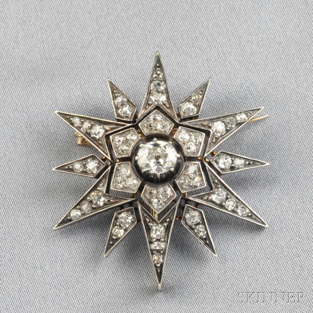 Appraisal: Antique Diamond Starburst Pendant Brooch set throughout with old mine-cut