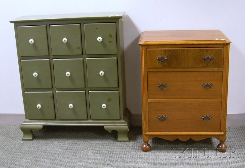 Appraisal: Green-painted Wooden Nine-Drawer Apothecary Chest and a Small Queen Anne