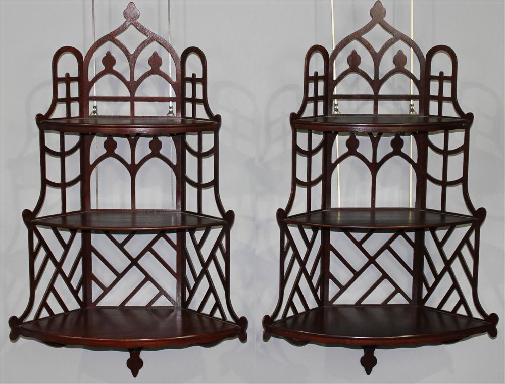 Appraisal: PAIR OF CHIPPENDALE STYLE MAHOGANY HANGING WALL SHELVES TOGETHER WITH