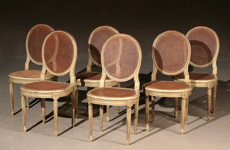 Appraisal: Set of Six Louis XVI Style Cream Painted Beechwood Caned