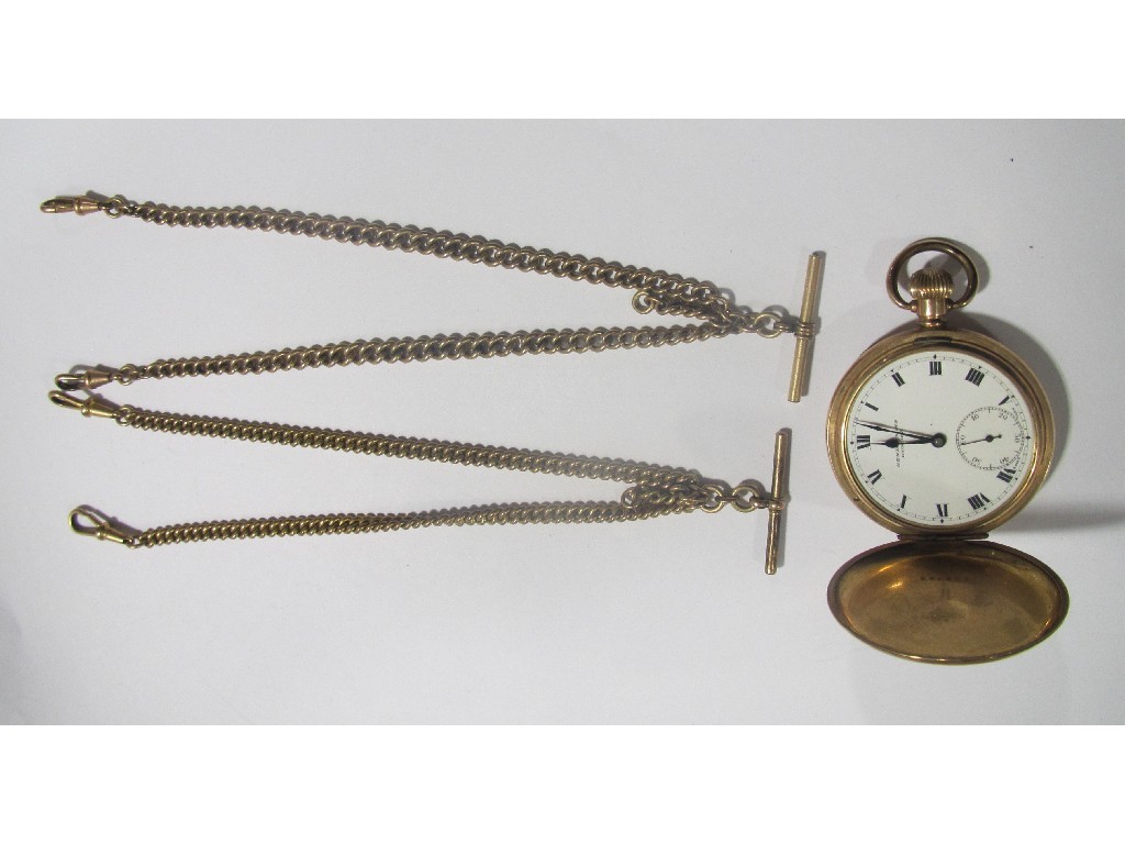 Appraisal: Rolled gold full hunter pocket watch with two Albert chains