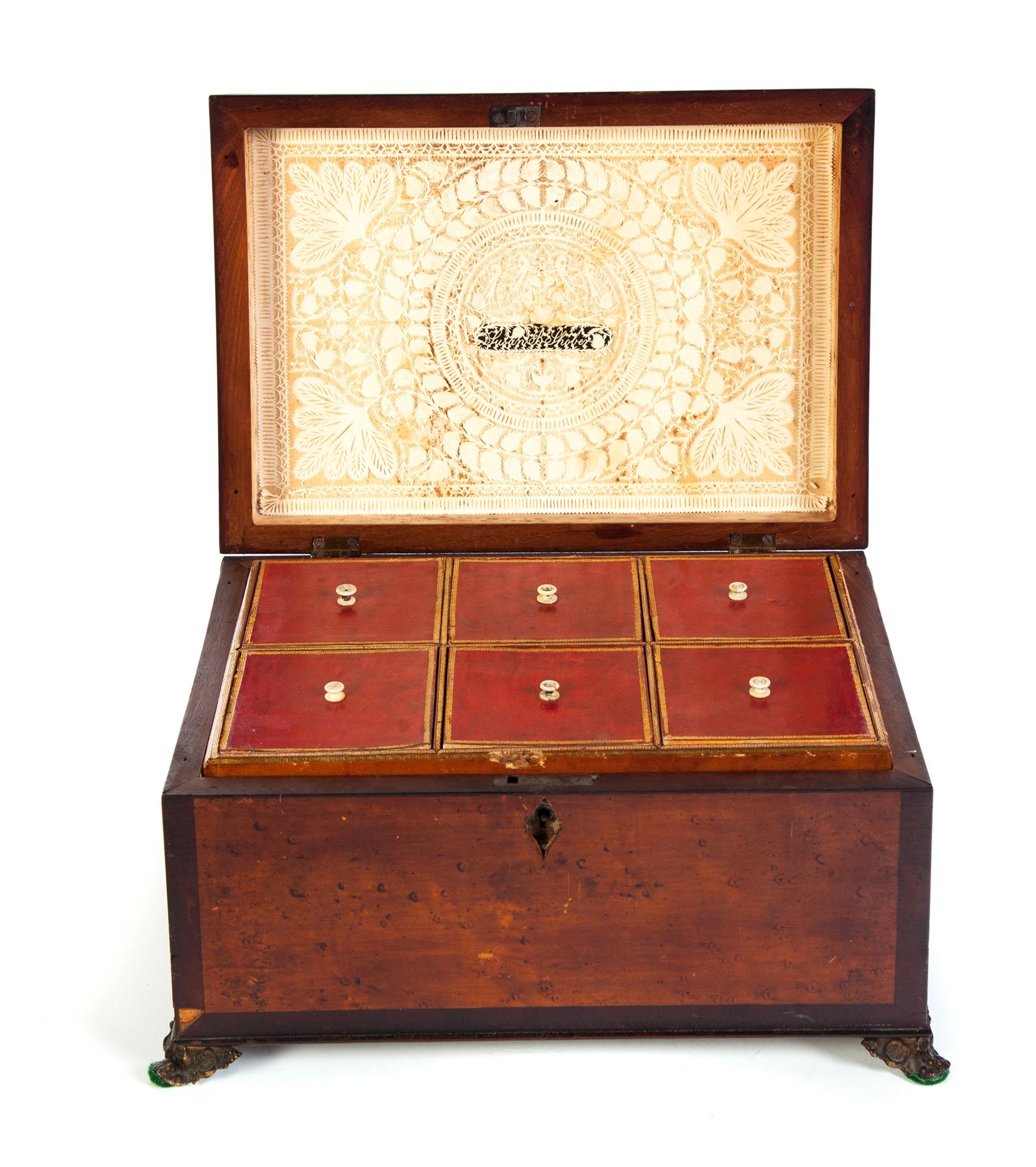 Appraisal: SUSANNAH BUDD SHOBER ACCESSORY BOX Philadelphia Pennsylvania ca bird's-eye maple