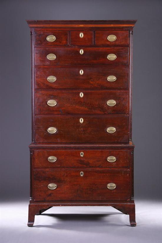 Appraisal: PENNSYLVANIA FEDERAL WALNUT CHEST-ON-CHEST Circa In two parts upper case