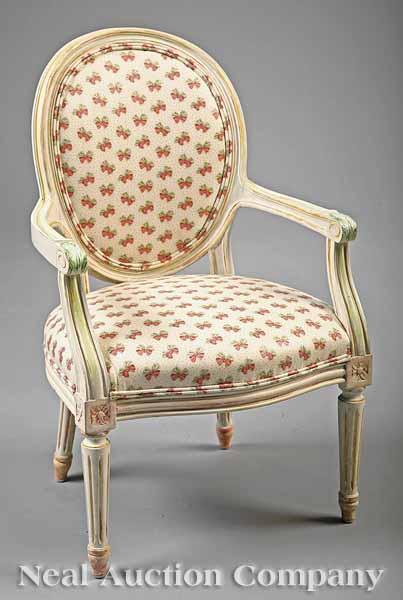 Appraisal: A Louis XVI-Style Cr me Peinte Child's Fauteuil with oval