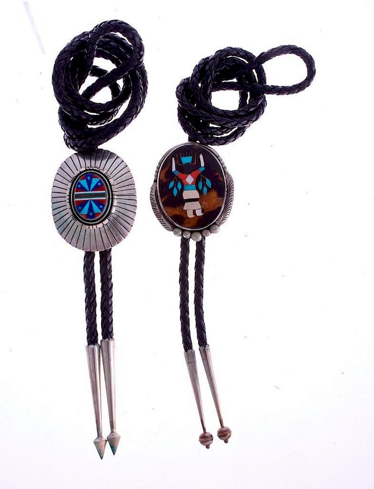 Appraisal: ZUNI BOLOS Two Vintage Zuni bolo ties turquoise hard stone