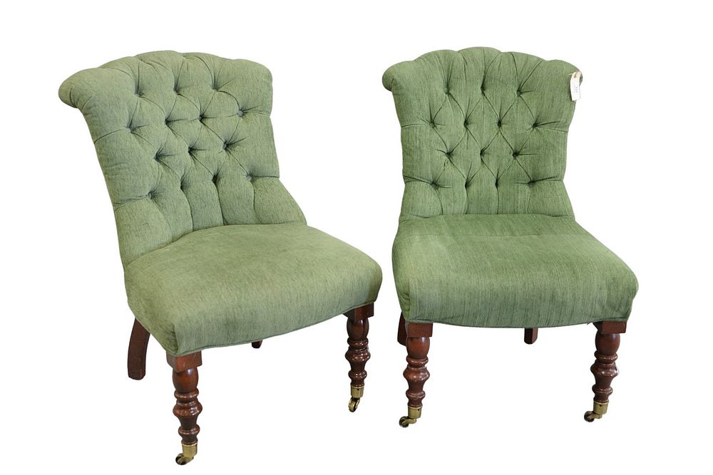 Appraisal: Pair of Victorian Style Slipper Chairs having tufted backs seat