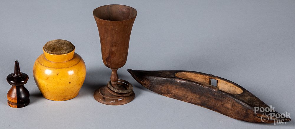 Appraisal: Four pieces of woodenware Four pieces of woodenware to include