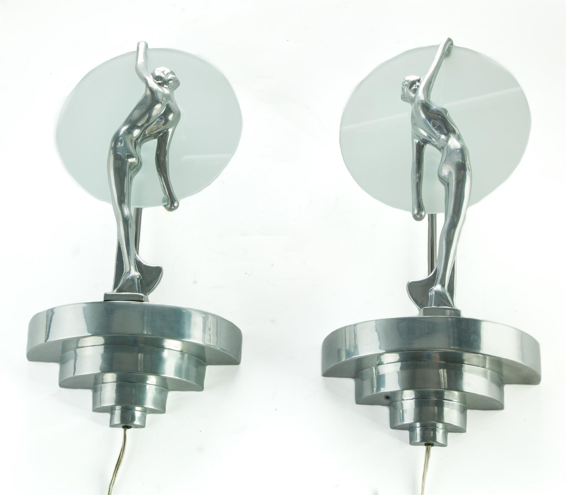 Appraisal: PAIR OF ART DECO-STYLE WALL SCONCES American late th century