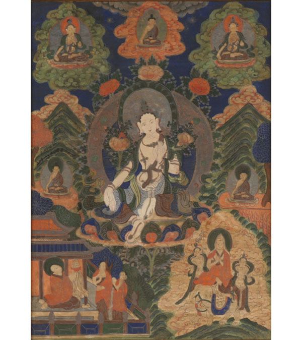 Appraisal: Two Tibetan painted thangkas depicting deities one with a silk