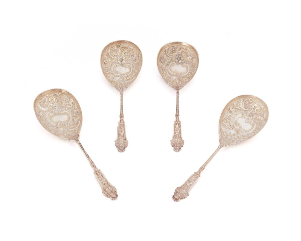 Appraisal: Four English sterling silver berry spoons Marked for London J