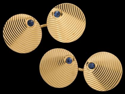 Appraisal: karat yellow gold and sapphire cufflinks s