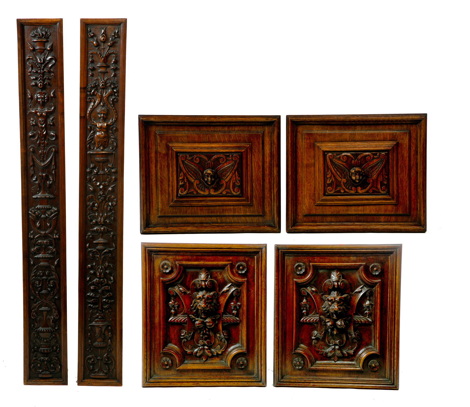 Appraisal: THREE PAIRS OF CARVED ARCHITECTURAL PANELS England th quarter- th