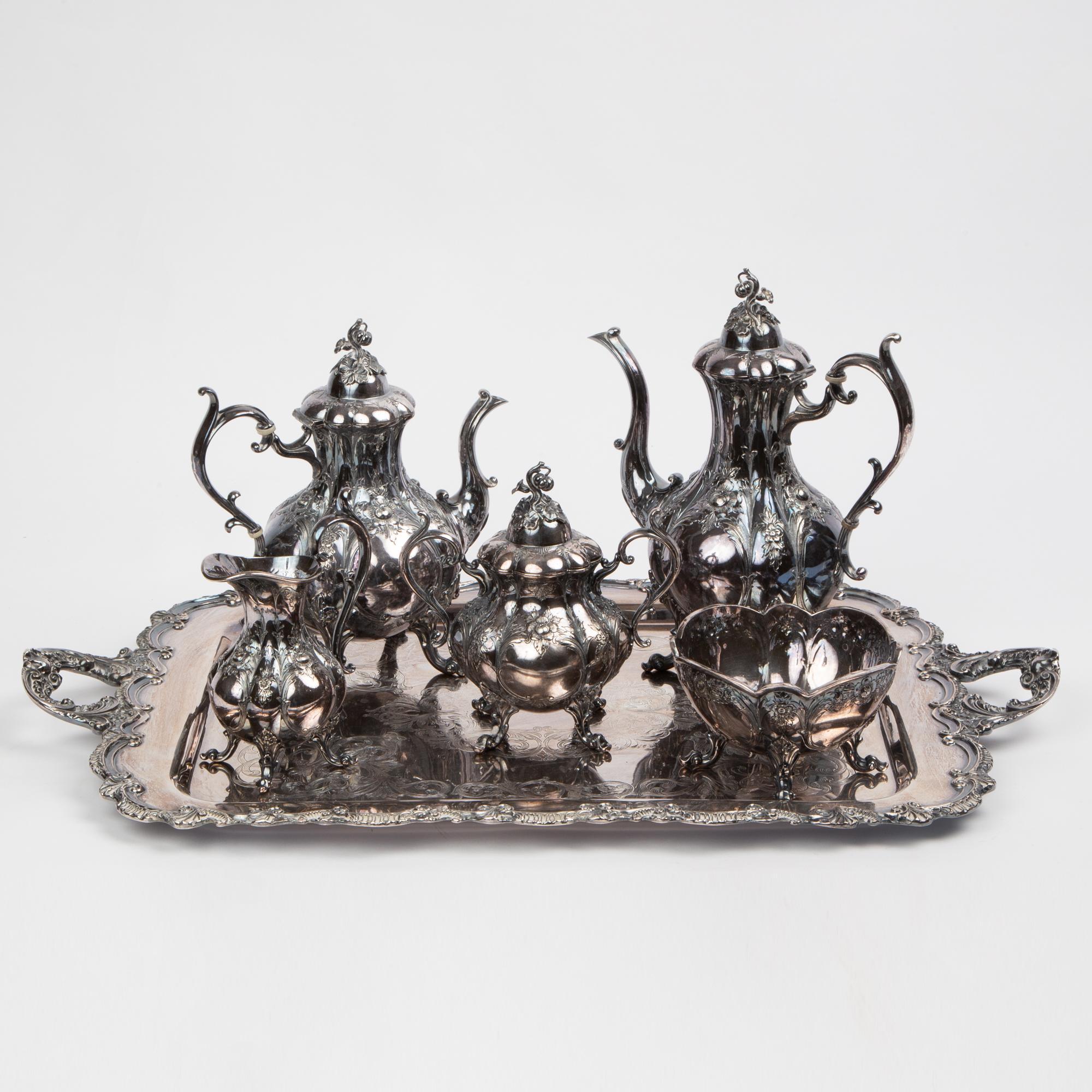 Appraisal: REED BARTON HAND-CHASED SILVERPLATE WINTHROP TEA SET Reed Barton Winthrop