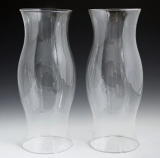 Appraisal: Near Pair of Blown Glass Hurricane Shades th c Near