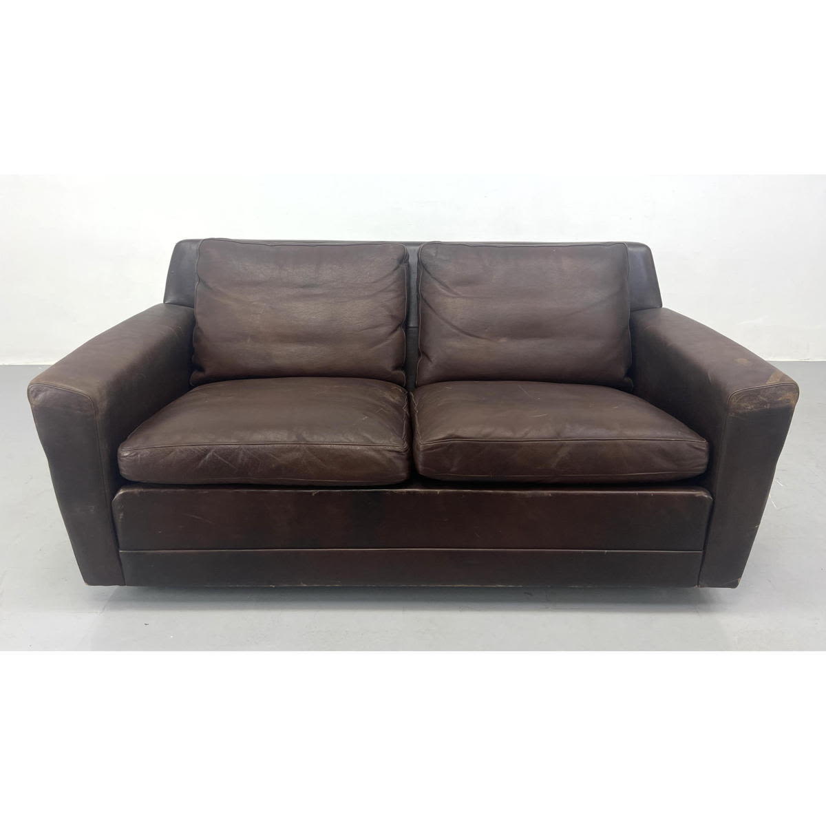 Appraisal: Art Deco Style Leather Love Seat Sofa Small size Dimensions