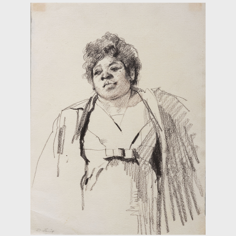 Appraisal: DAVID LEVINE - STUDY OF A WOMAN Crayon on paper