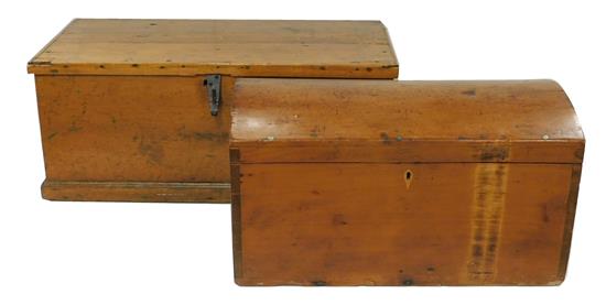 Appraisal: Two trunks Early th C dome top trunk dovetailed joints