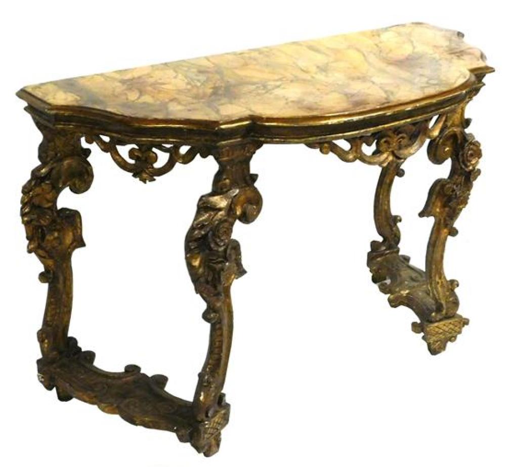 Appraisal: th C French console table with shaped faux marble painted