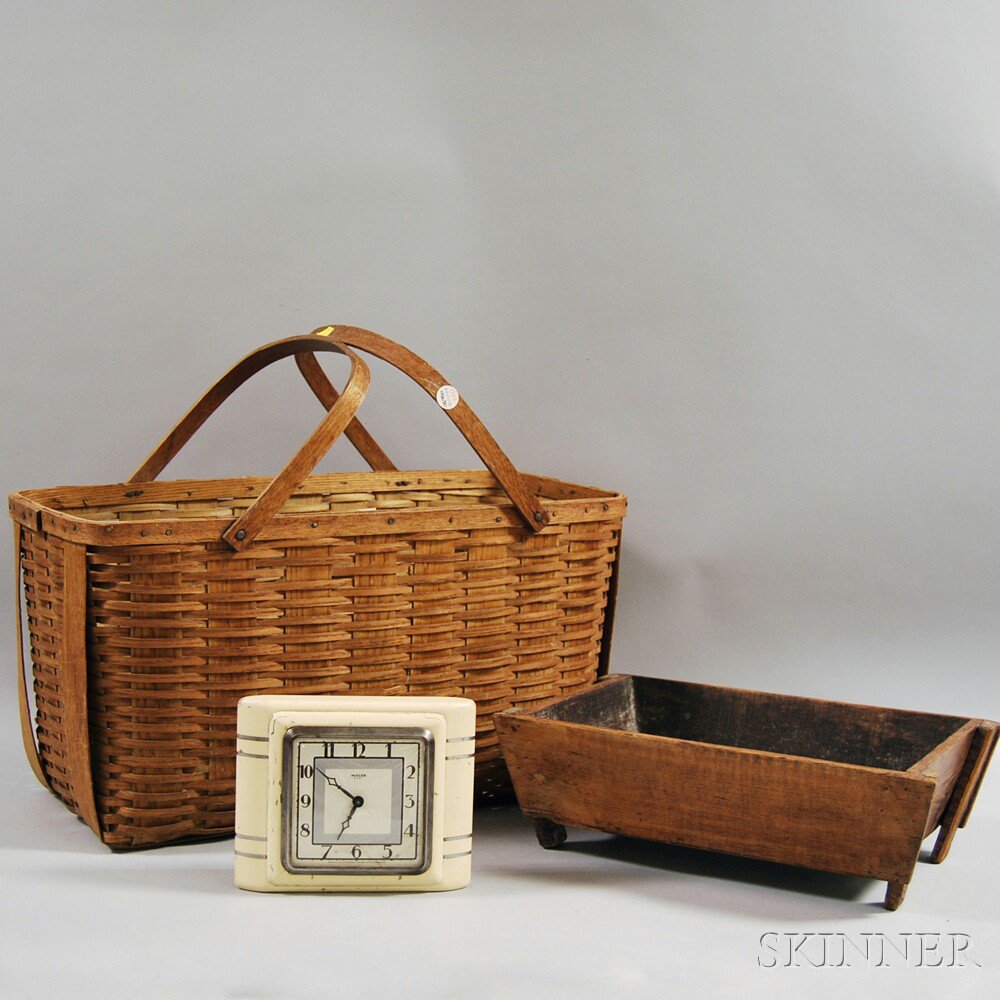 Appraisal: Woven Splint Basket an Apple Box and an Ingraham Miller