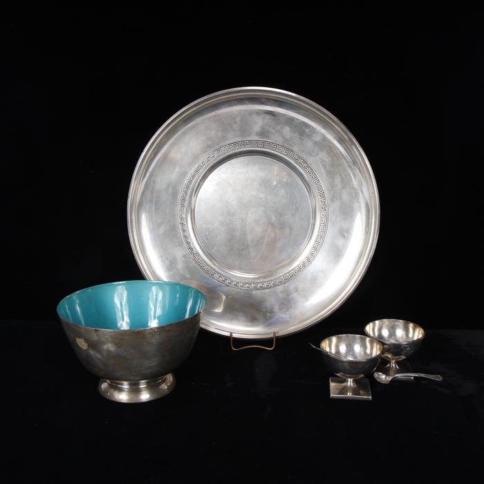 Appraisal: Sterling silver pc Vintage Towle footed bowl with teal enamel