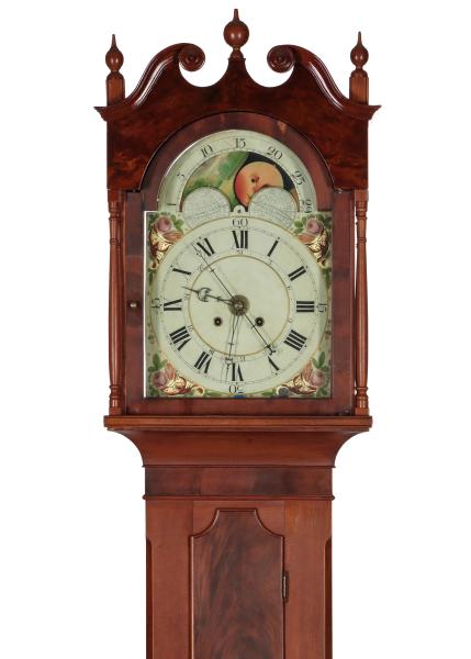 Appraisal: A FEDERAL CHERRY CASE MOON PHASE TALL CLOCKThe early th