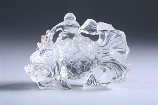 Appraisal: CHINESE ROCK CRYSTAL FIGURE OF MAN AND FISH Republic period