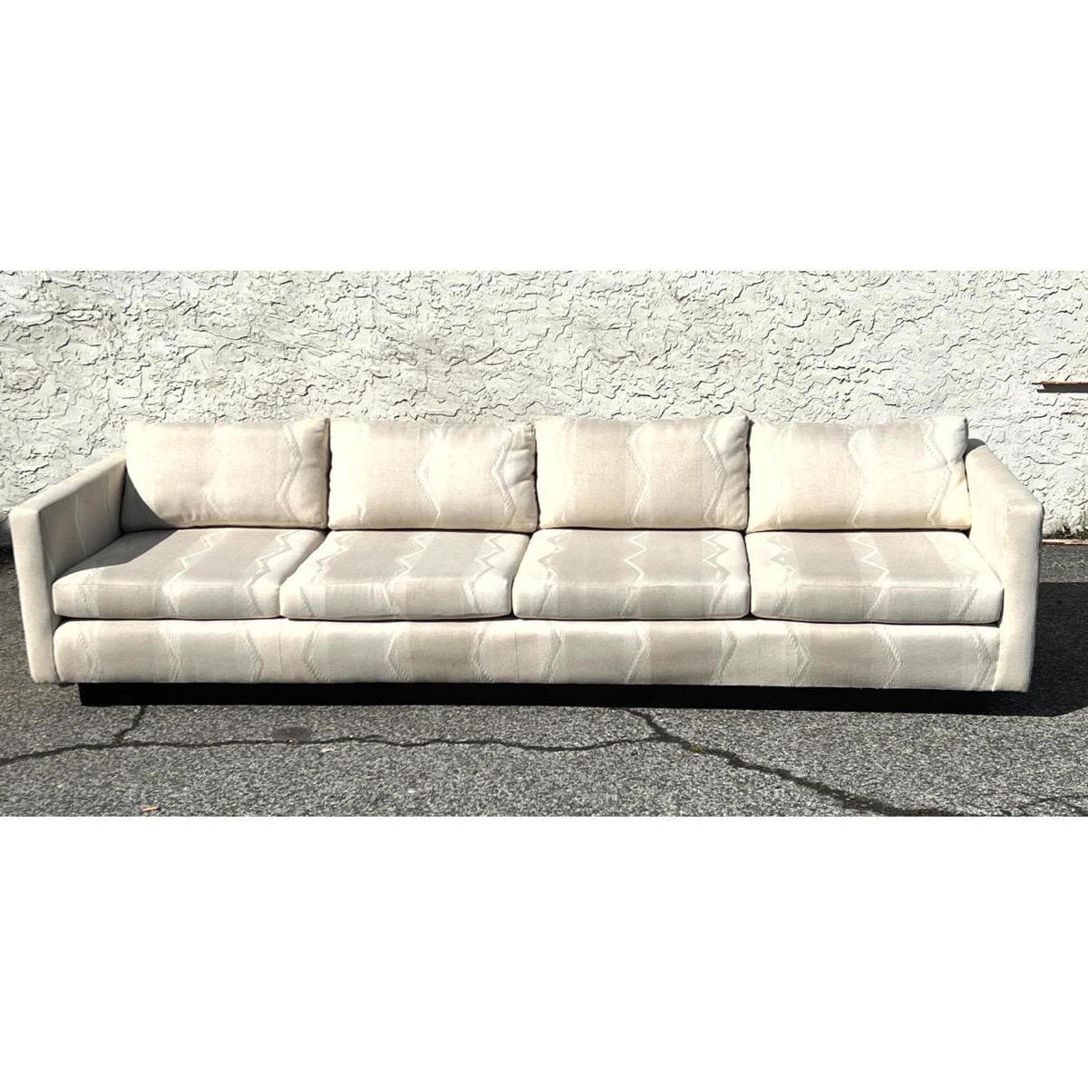 Appraisal: Milo Baughman sofa Unsigned Previously reupholstered Unmarked Dimensions H inches