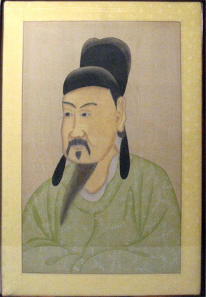 Appraisal: Korean Ancestor portrait Color wash and ink on champagne silk