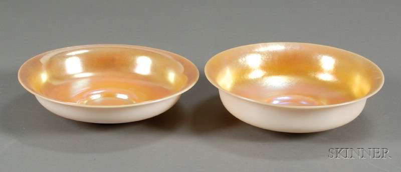 Appraisal: Two Iridescent Gold and Calcite Art Glass Low Bowls with