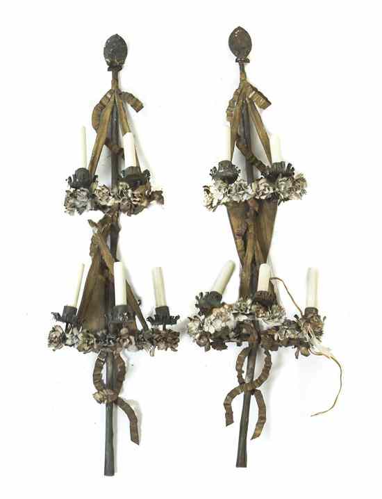 Appraisal: A Pair of Neoclassical Painted Tole Five-Light Sconces each having