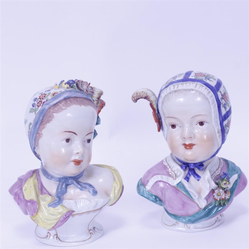 Appraisal: Pair Dresden German porcelain hand painted busts of young children