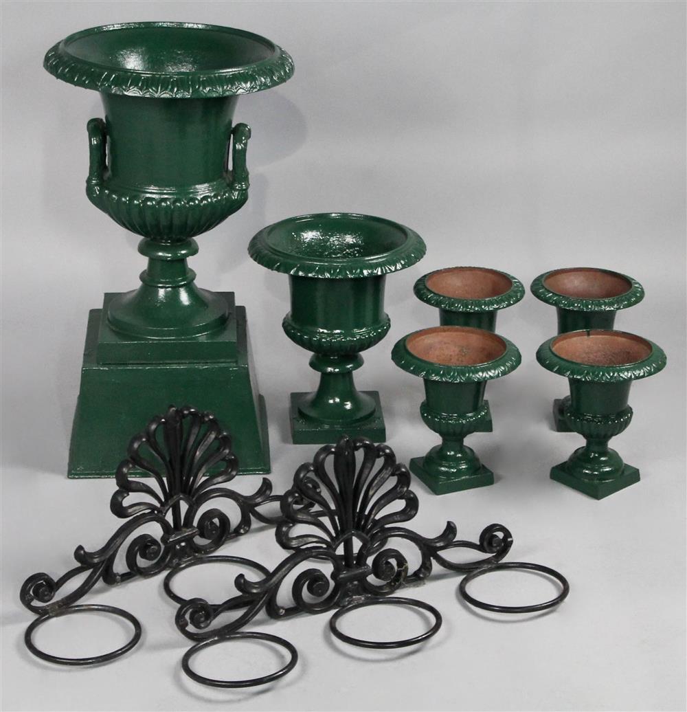 Appraisal: A GROUP OF GREEN PAINTED CAST IRON GARDEN URNS TOGETHER