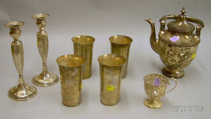 Appraisal: Eight Assorted Sterling Items a pair of tall Gorham weighted