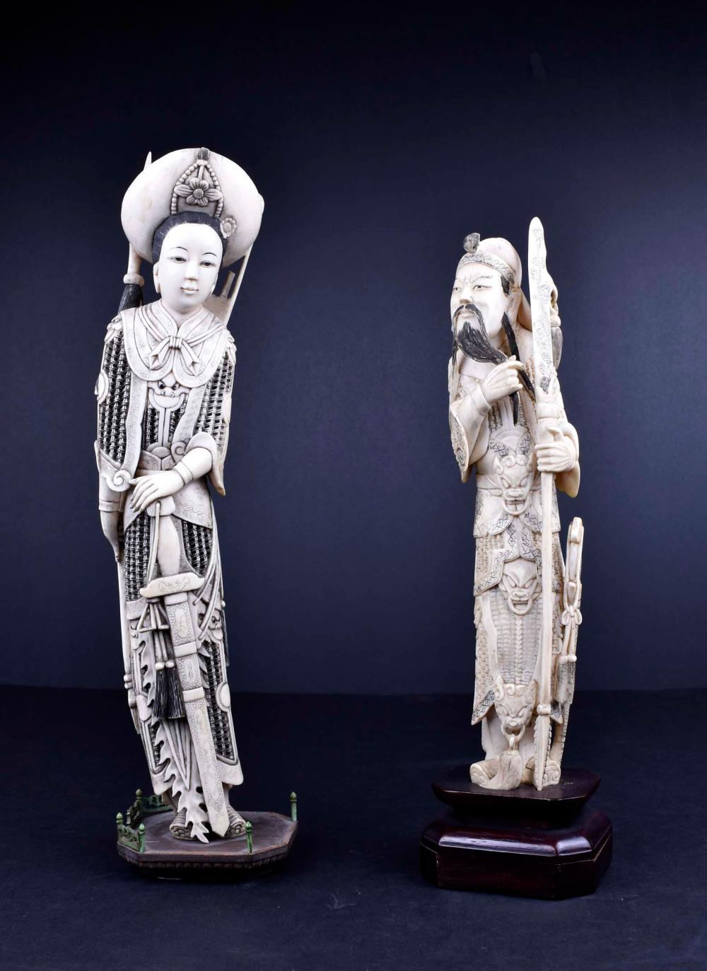 Appraisal: PAIR OF CHINESE MALE AND FEMALE PALACE GUARDSEach dressed in