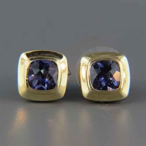 Appraisal: David Yurman k Gold Sterling Iolite Earrings rich cushion cut