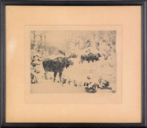 Appraisal: Carl Clemens Moritz Rungius American - etching of two moose