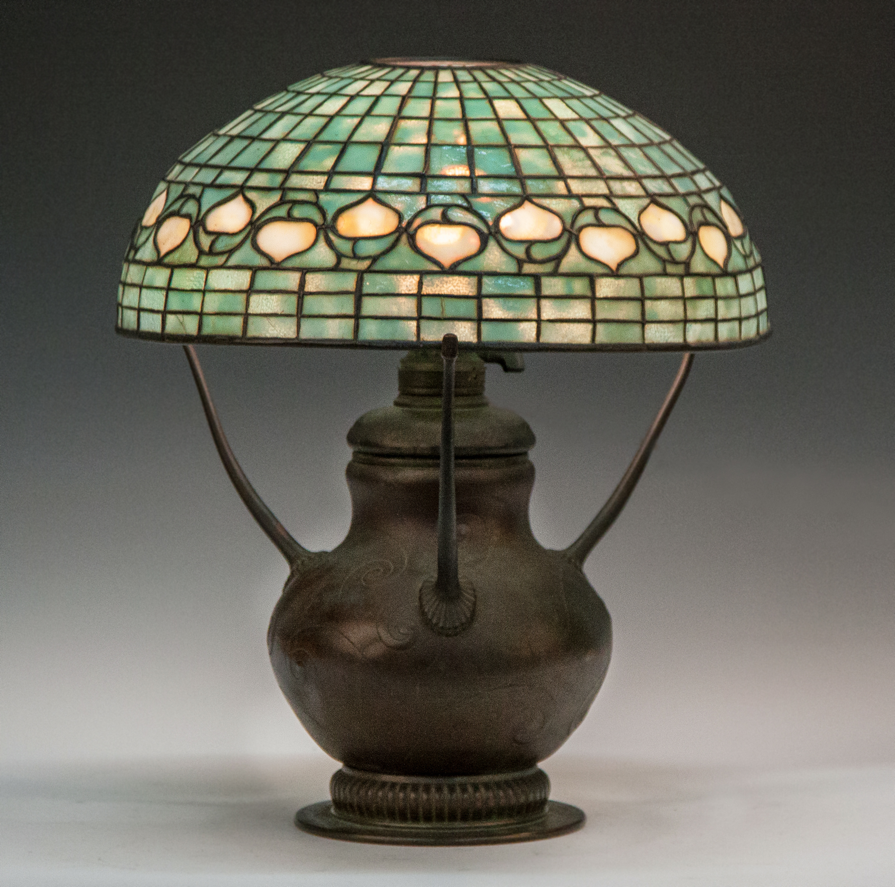 Appraisal: Tiffany Studios NY Acorn Lamp With blue yellow glass Shade