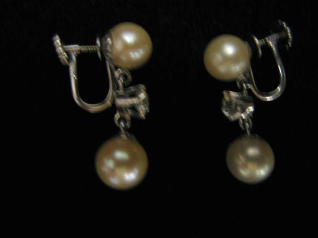 Appraisal: Pearl White Sapphire Earrings k white gold screw back style