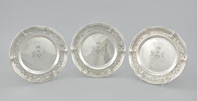 Appraisal: Three Armorial Sterling Silver Plates Storr Mortimer ca - Each