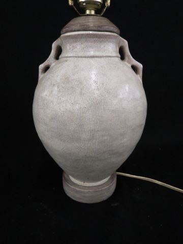 Appraisal: Pottery Lamp whsite glaze handled body