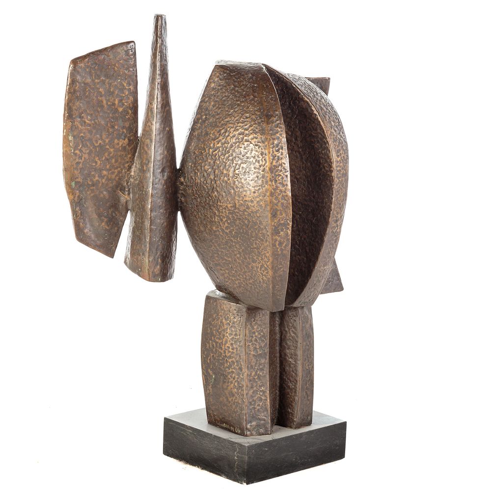 Appraisal: American School Abstract Bronze Abstract form on marble base signed