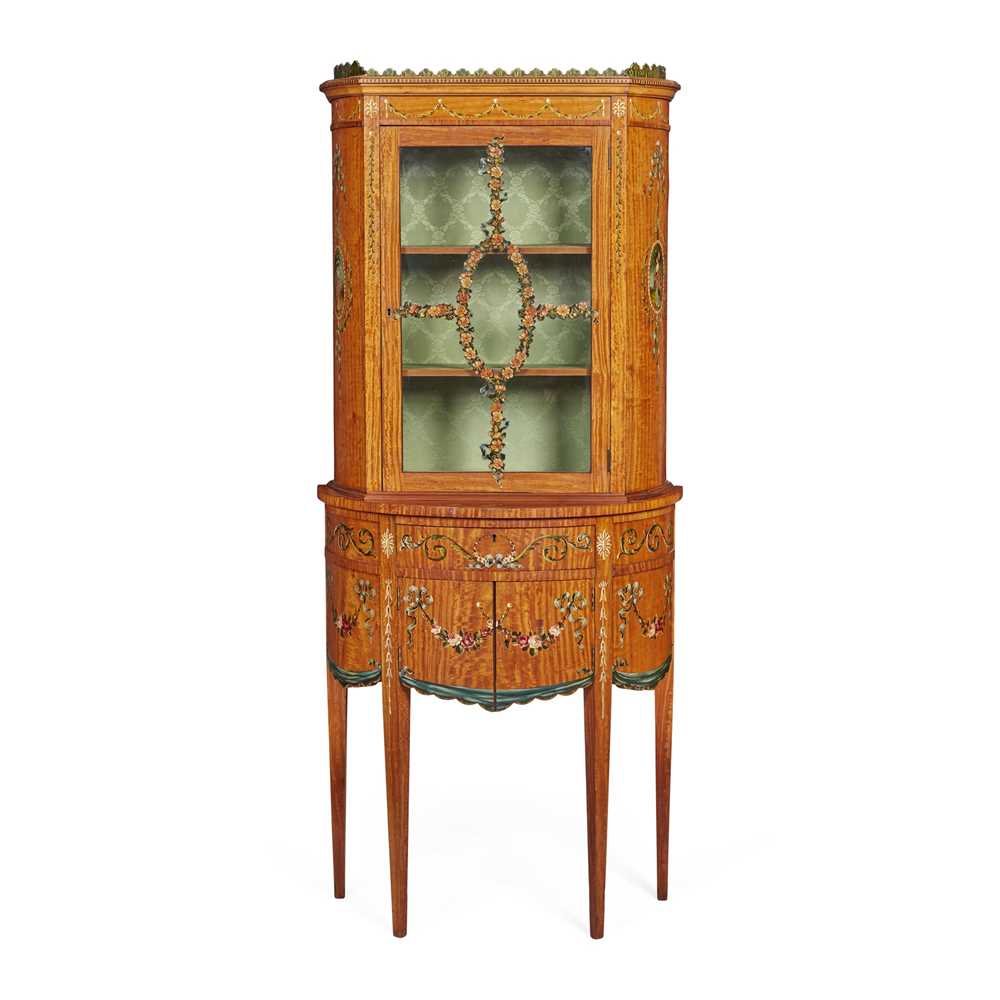 Appraisal: PAINTED SATINWOOD DISPLAY CABINET EARLY TH CENTURY of bowfront outline