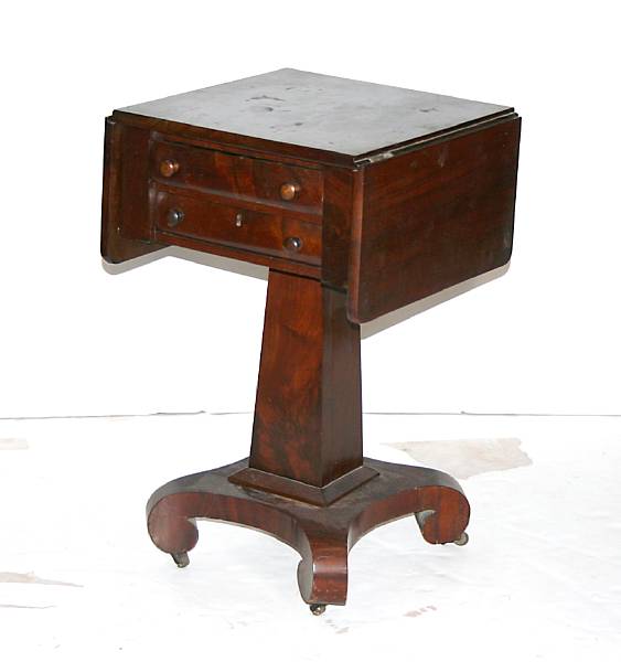 Appraisal: A Classical mahogany drop leaf work table mid th century