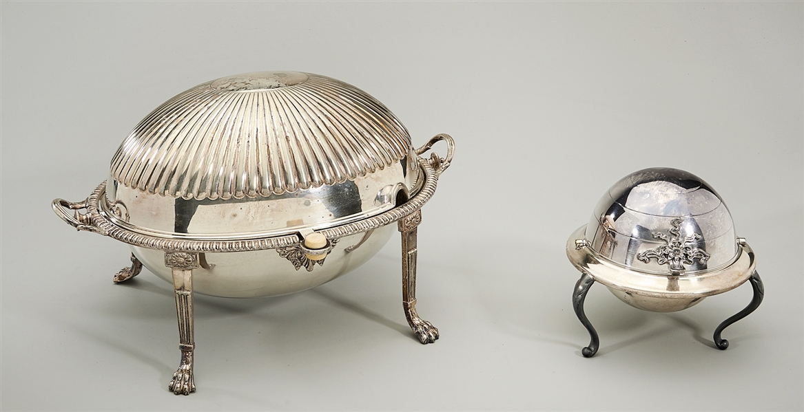 Appraisal: Two silver plate revolving lid covered dishes including a larger