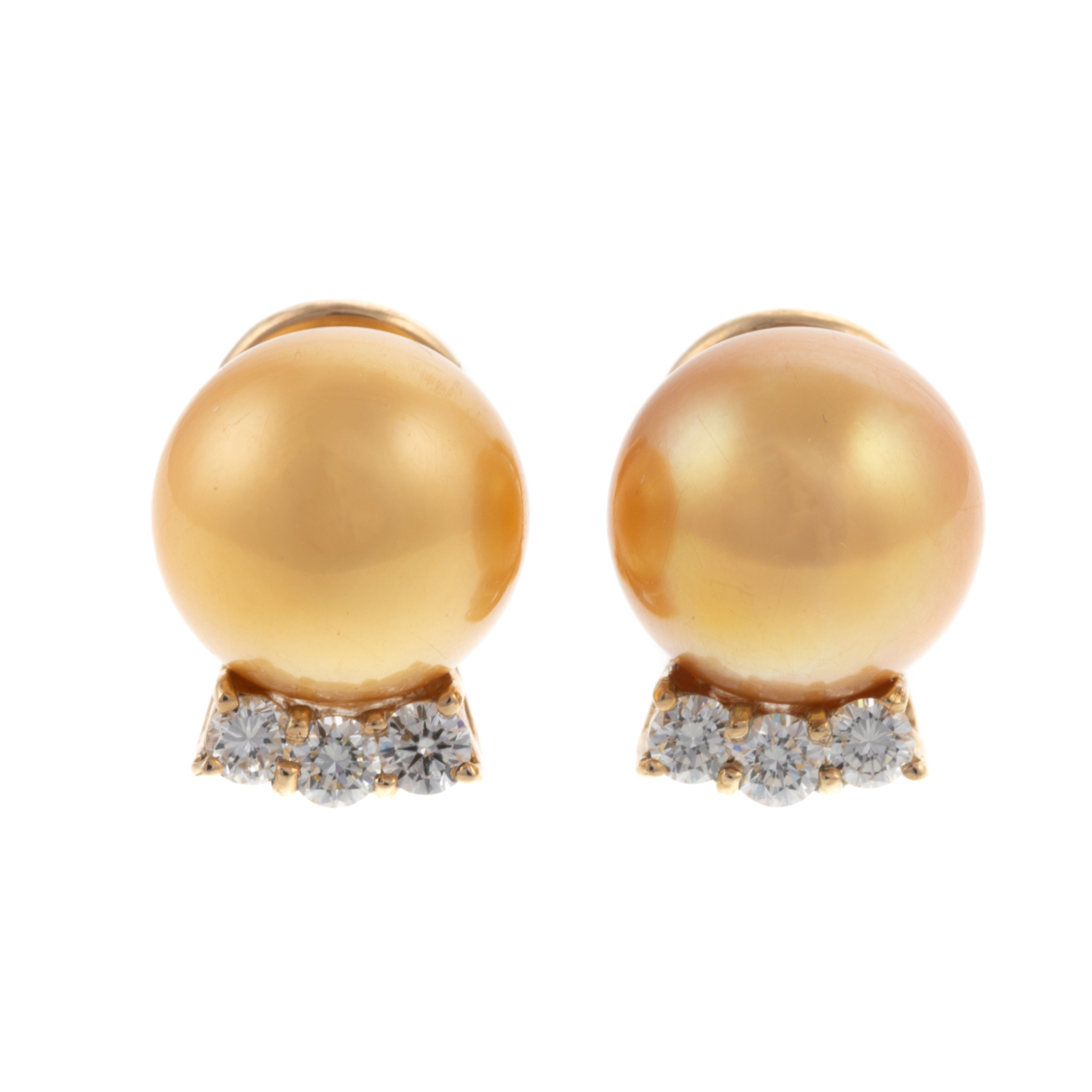 Appraisal: GOLDEN SOUTH SEA PEARL DIAMOND EARRINGS IN K K yellow