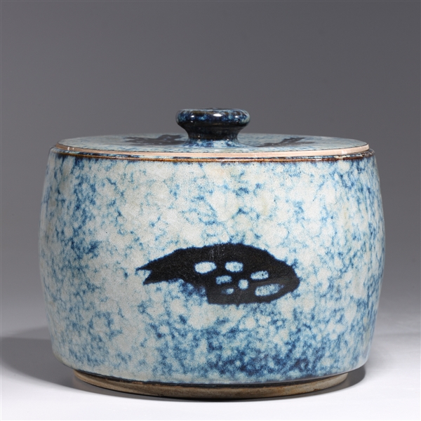 Appraisal: Chinese blue glazed covered porcelain jar overall good condition H