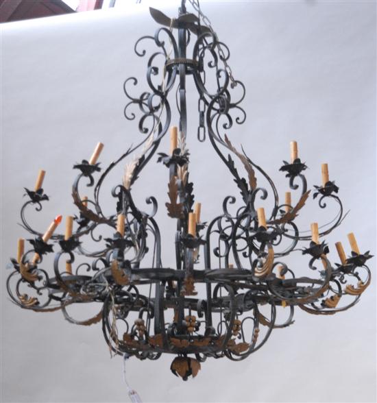 Appraisal: TWO-TIERED CHANDELIER Wrought iron foliate scrolled form with and lights