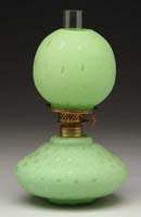 Appraisal: SCARCE GREEN SATIN RAINDROP MINI LAMP S - Green satin